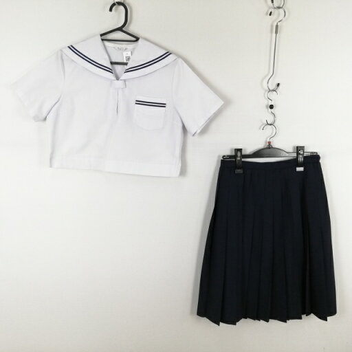 セーラー服 スカート 上下2点セット 大きいサイズ カンコー 夏物 青2本線 女子 学生服 中学 高校 白 制服 中古 ランクC NA0855 セーラー服 スカート 上下2点セット 大きいサイズ カンコー 夏物 青2本線 女子 学生服 中学 高校 白 制服 中古 ランクC NA0855