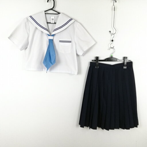 セーラー服 スカート スカーフ 上下3点セット 大きいサイズ 夏物 青2本線 女子 学生服 中学 高校 白 制服 中古 ランクC NA0856 セーラー服 スカート スカーフ 上下3点セット 大きいサイズ 夏物 青2本線 女子 学生服 中学 高校 白 制服 中古 ランクC NA0856