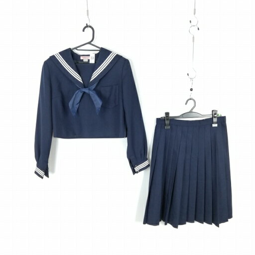 セーラー服 スカート スカーフ 上下3点セット 冬物 白3本線 女子 学生服 中学 高校 紺 制服 中古 ランクC NA6893 セーラー服 スカート スカーフ 上下3点セット 冬物 白3本線 女子 学生服 中学 高校 紺 制服 中古 ランクC NA6893