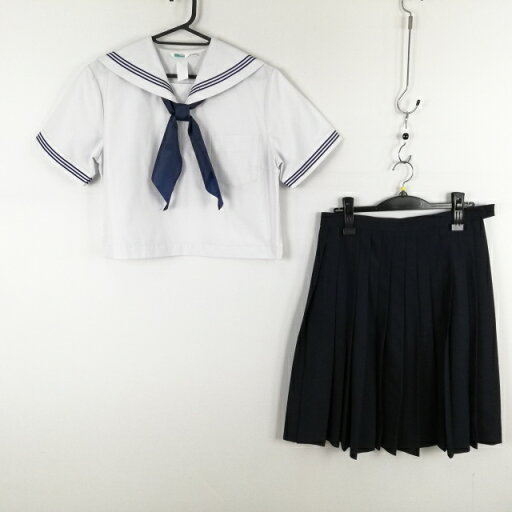 セーラー服 スカート スカーフ 上下3点セット 165A 大きいサイズ 夏物 青3本線 女子 学生服 中学 高校 白 制服 中古 ランクC EY2158 セーラー服 スカート スカーフ 上下3点セット 165A 大きいサイズ 夏物 青3本線 女子 学生服 中学 高校 白 制服 中古 ランクC EY2158