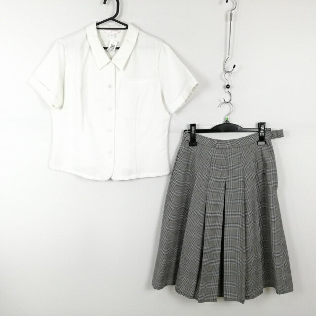 ブラウス チェックスカート 上下2点セット L 夏物 女子 学生服 中学 高校 白 制服 中古 ランクC EY4889