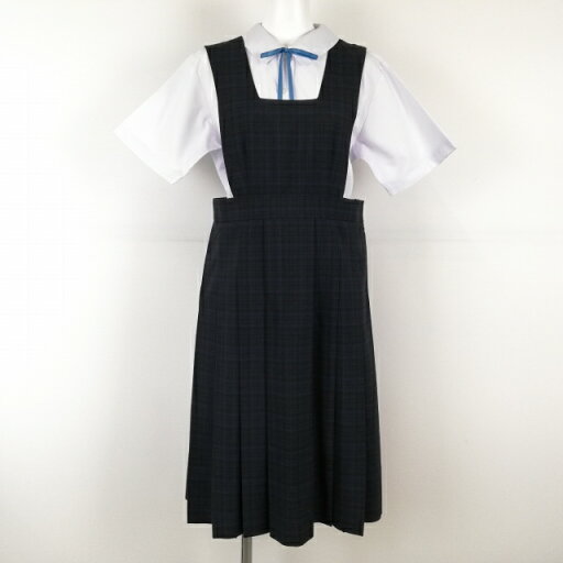 ジャンパースカート 紐タイ 160 ウエスト80 夏物 女子 学生服 中学 高校 チェック(紺/黒)制服 中古 ランクB EY5029 ジャンパースカート 紐タイ 160 ウエスト80 夏物 女子 学生服 中学 高校 チェック(紺/黒)制服 中古 ランクB EY5029