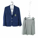 ブレザー チェックスカート 紐タイ 上下4点セット 160A 冬物 女子 学生服 広島七尾中学 花紺 制服 中古 ランクC EY5086