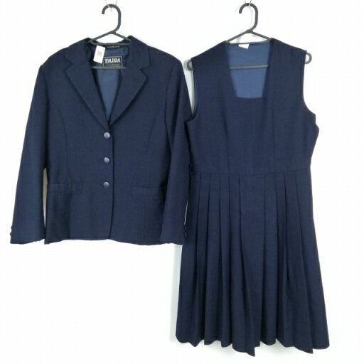 ブレザー ジャンパースカート 上下2点セット 大きいサイズ 冬物 女子 学生服 中学 高校 紺 制服 中古 ランクC EY5191 ブレザー ジャンパースカート 上下2点セット 大きいサイズ 冬物 女子 学生服 中学 高校 紺 制服 中古 ランクC EY5191