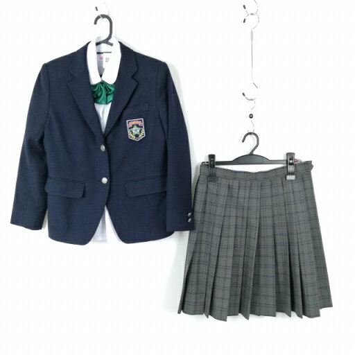 ブレザー チェックスカート リボン 上下4点セット 指定 160A 冬物 女子 学生服 東京大坂上中学 紺 制服 中古 ランクB EY5299 ブレザー チェックスカート リボン 上下4点セット 指定 160A 冬物 女子 学生服 東京大坂上中学 紺 制服 中古 ランクB EY5299