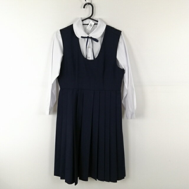 ジャンパースカート 紐タイ バスト88 ウエスト76 冬物 女子 学生服 中学 高校 紺 制服 中古 ランクC EY5303