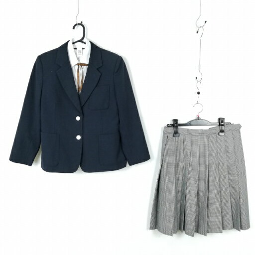 ブレザー ベスト チェックスカート 紐タイ 上下5点セット 指定 155A 冬物 女子 学生服 中学 高校 紺 制服 中古 ランクC EY8770 ブレザー ベスト チェックスカート 紐タイ 上下5点セット 指定 155A 冬物 女子 学生服 中学 高校 紺 制服 中古 ランクC EY8770