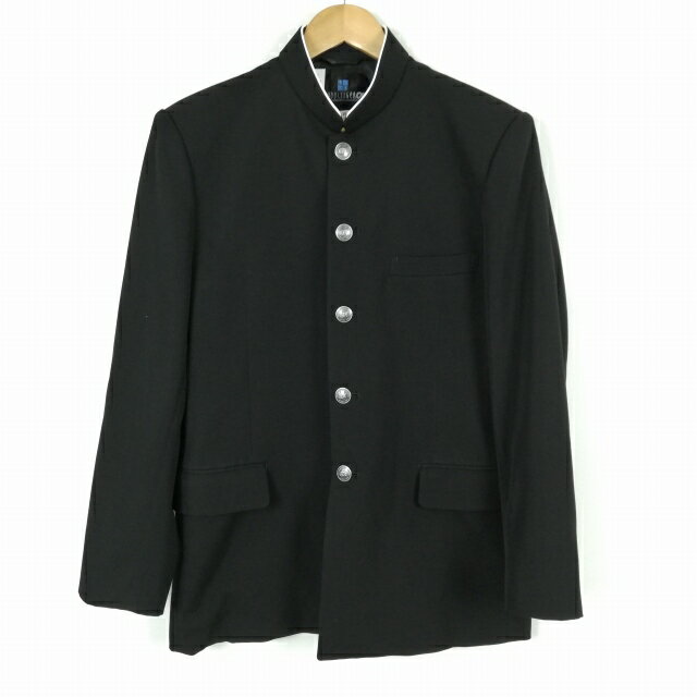 学生服 学ラン 180A 男子 上着 丸洗い可 ウール混 標準型学生服 ラウンドカラー カシドス 黒 中古 ランクC a3 JJ6751