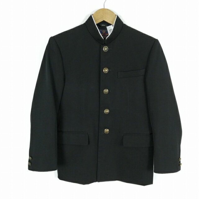 学生服 学ラン 155A 男子 上着 丸洗い可 ウール混 ラウンドカラー カシドス 黒 中古 ランクC a3 JJ6796