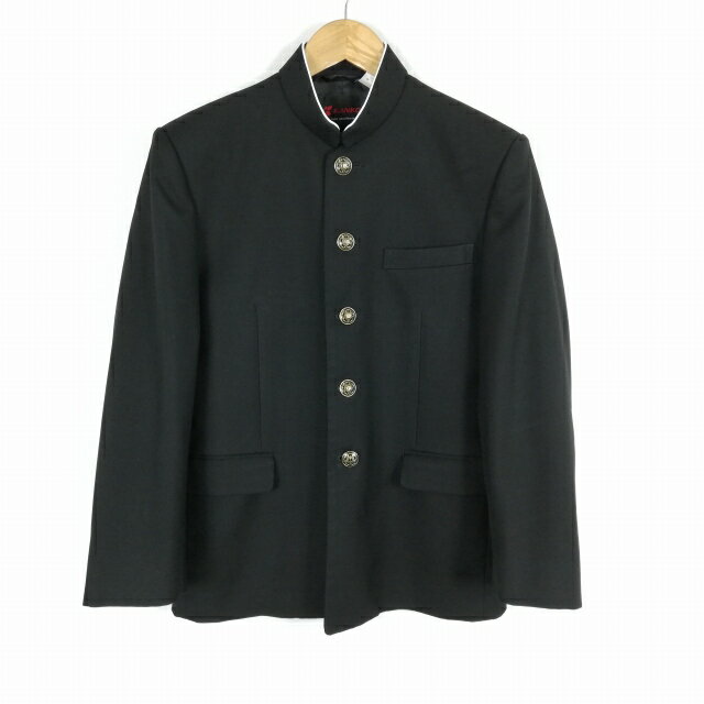 学生服 学ラン 160A 男子 カンコー 上着 丸洗い可 ウール混 標準型学生服 ラウンドカラー サージ 黒 中古 ランクC a3 JJ6812
