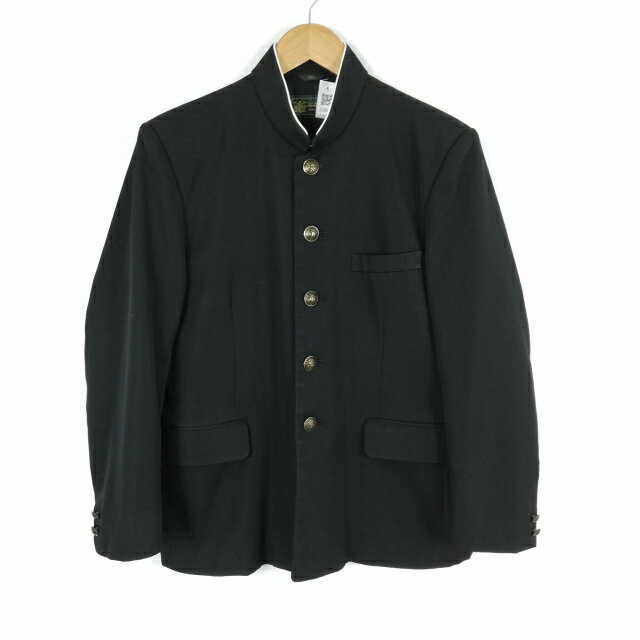学生服 学ラン 165A 男子 上着 丸洗い可 ウール混 標準型学生服 ラウンドカラー カシドス 黒 中古 ランクC a3 JJ6815