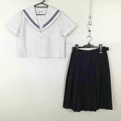 セーラー服 スカート 上下2点セット 155A 夏物 青3本線 女子 学生服 中学 高校 白 制服 中古 ランクC NA2043 セーラー服 スカート 上下2点セット 155A 夏物 青3本線 女子 学生服 中学 高校 白 制服 中古 ランクC NA2043