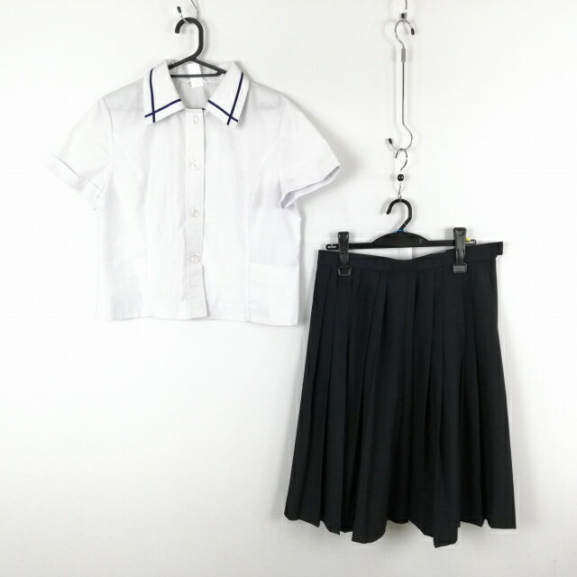 ブラウス スカート 上下2点セット 大きいサイズ 夏物 女子 学生服 中学 高校 白 制服 中古 ランクC NA9772