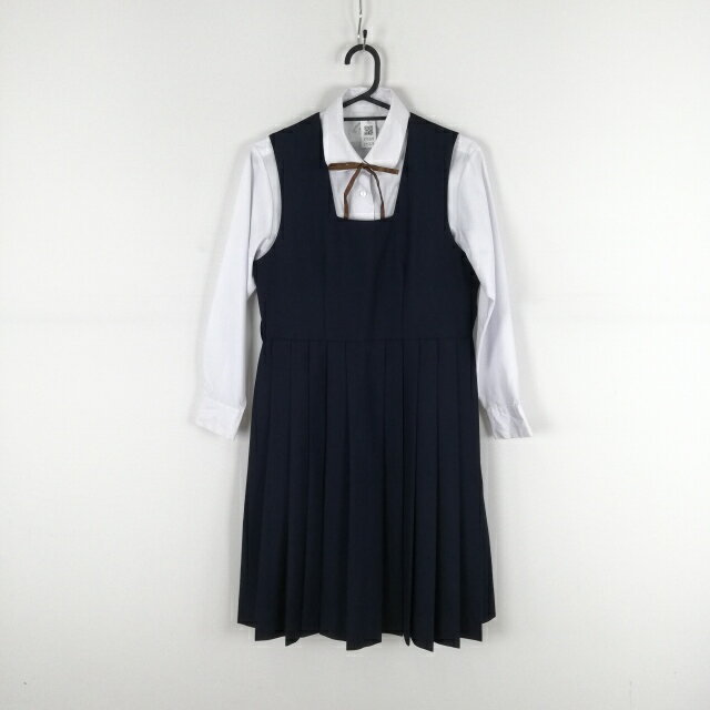 ジャンパースカート 紐タイ バスト86 ウエスト74 冬物 女子 学生服 中学 高校 紺 制服 中古 ランクC EY5328