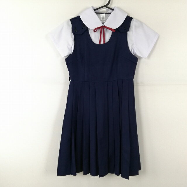ジャンパースカート 紐タイ バスト78 ウエスト66 冬物 女子 学生服 中学 高校 花紺 制服 中古 ランクC EY5384