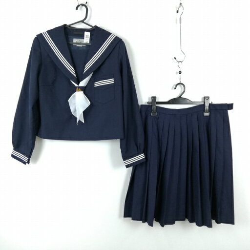 セーラー服 スカート スカーフ 上下3点セット 大きいサイズ 冬物 白3本線 女子 学生服 宮崎檍中学 紺 制服 中古 ランクC EY5405 セーラー服 スカート スカーフ 上下3点セット 大きいサイズ 冬物 白3本線 女子 学生服 宮崎檍中学 紺 制服 中古 ランクC EY5405