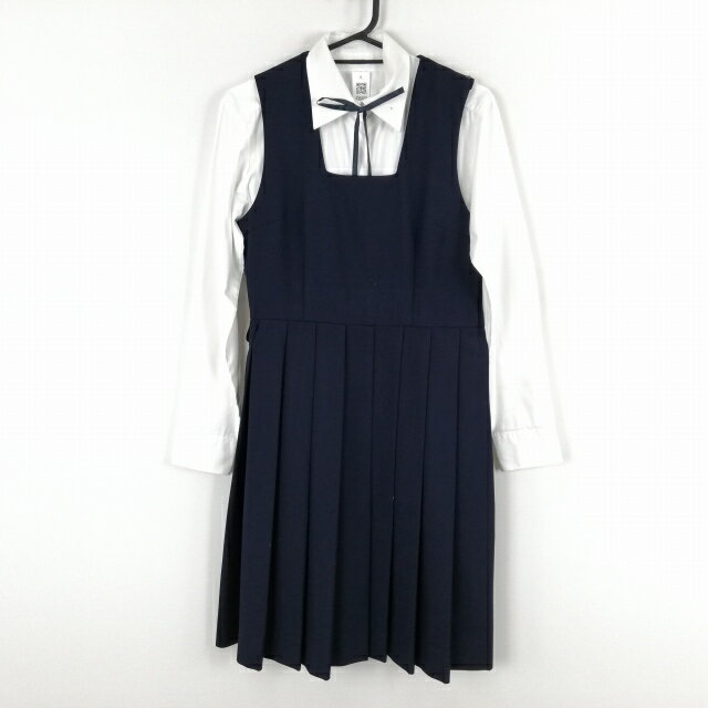 ジャンパースカート 紐タイ バスト86 ウエスト70 冬物 女子 学生服 中学 高校 紺 制服 中古 ランクC EY5458