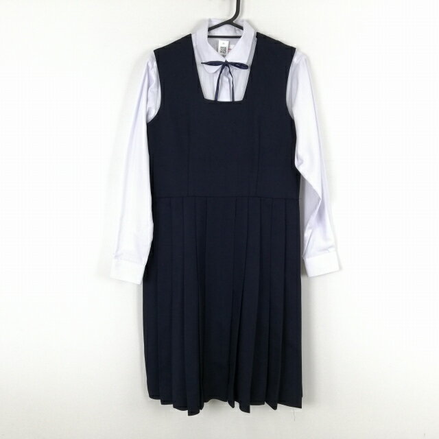 ジャンパースカート 紐タイ バスト88 ウエスト78 冬物 女子 学生服 中学 高校 紺 制服 中古 ランクC EY5459