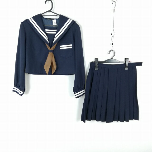 Rakuten - セーラー服 スカート スカーフ 上下3点セット 大きいサイズ 冬物 白2本線 女子 学生服 中学 高校 紺 制服 中古 ランクC EY5853