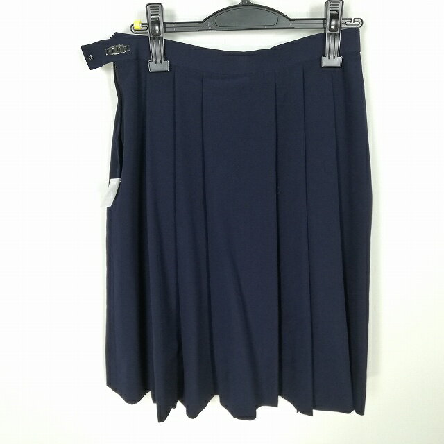 スクールスカート 夏物 w69-丈56 紺 中学 高校 プリーツ 学生服 制服 女子 中古 HK3078