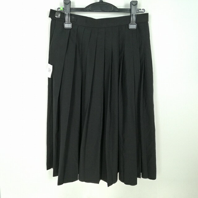 スクールスカート 夏物 w66-丈68 黒 中学 高校 プリーツ 学生服 制服 女子 中古 HK3083