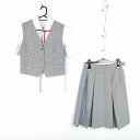 ベスト チェックスカート 紐タイ 上下4点セット 指定 夏物 女子 学生服 神奈川千代中学 制服 中古 ランクB NA0975