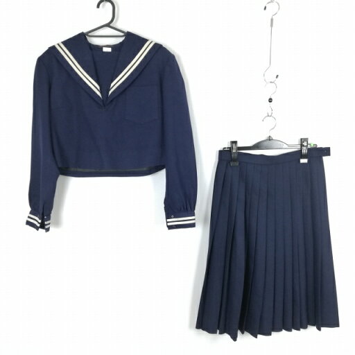 セーラー服 スカート 上下2点セット 冬物 白2本線 女子 学生服 中学 高校 紺 制服 中古 ランクC NA3231 セーラー服 スカート 上下2点セット 冬物 白2本線 女子 学生服 中学 高校 紺 制服 中古 ランクC NA3231