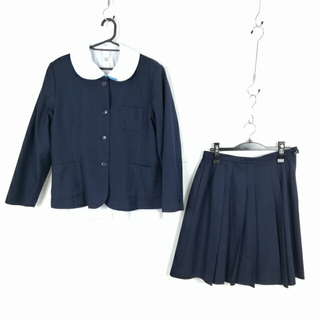 ジャケット スカート 紐タイ 上下4点セット 大きいサイズ 冬物 女子 学生服 中学 高校 紺 制服 中古 ランクC EY6502