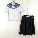 セーラー服 スカート 上下2点セット 夏物 白2本線 女子 学生服 中学 高校 白 制服 中古 ランクC EY6735