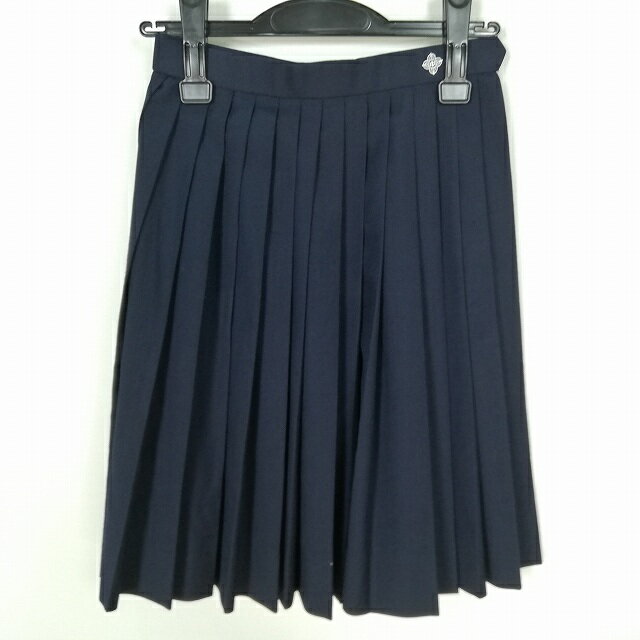 スクールスカート 夏物 w56-丈52 紺 中学 高校 プリーツ 学生服 制服 女子 中古 HK7756