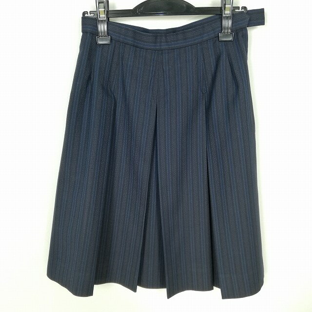 スクールスカート 冬物 w66-丈56 ストライプ 徳島城ノ内高校 プリーツ 学生服 制服 女子 中古 HK7773