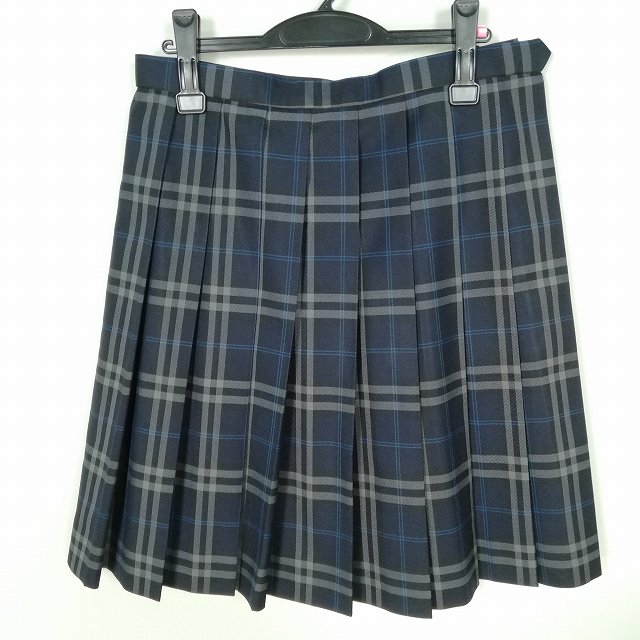 スクールスカート 大きいサイズ 冬物 w72-丈56 チェック 福岡自由ヶ丘高校 プリーツ 学生服 制服 女子 中古 HK7783