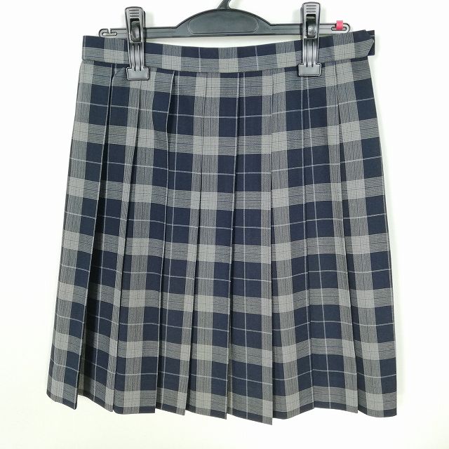スクールスカート 夏物 w63-丈52 チェック 中学 高校 プリーツ 学生服 制服 女子 中古 HK7836