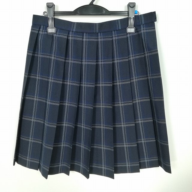スクールスカート 大きいサイズ 夏物 w78-丈56 チェック 中学 高校 プリーツ 学生服 制服 女子 中古 HK7855