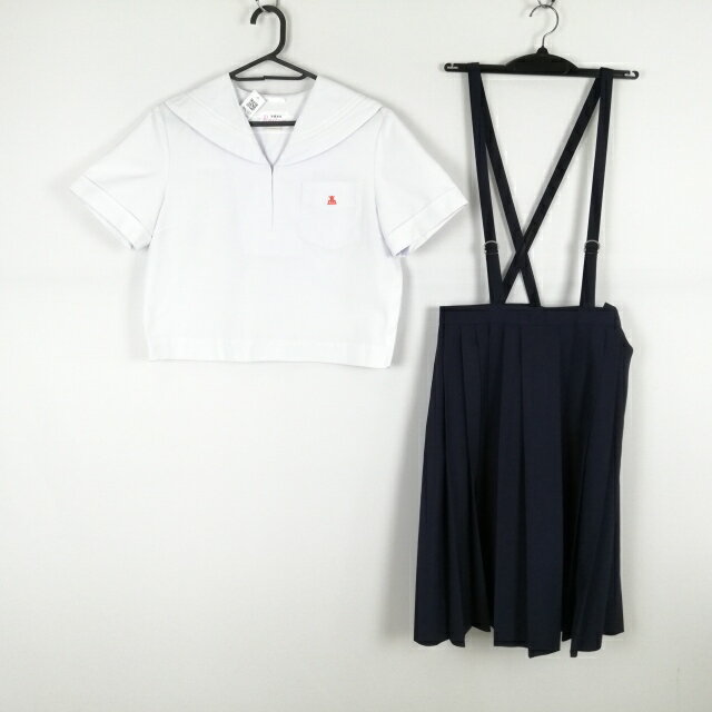 セーラー服 スカート 上下2点セット 大きいサイズ 夏物 白3本線 女子 学生服 兵庫姫路東高校 白 制服 中古 ランクC NA2187