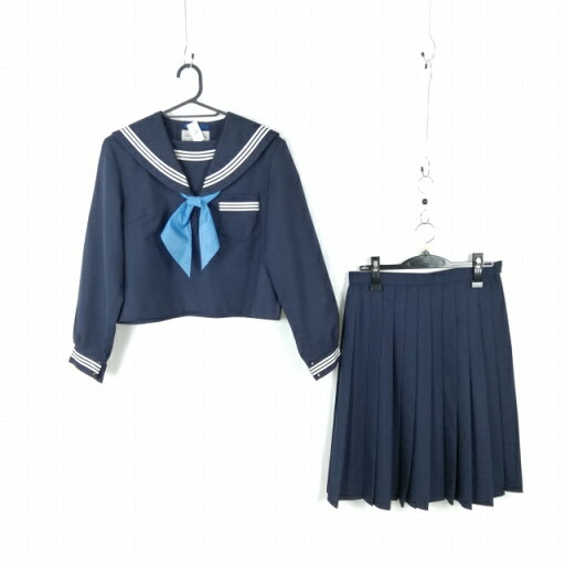 セーラー服 スカート スカーフ 上下3点セット 冬物 白3本線 女子 学生服 中学 高校 紺 制服 中古 ランクC NA3286 セーラー服 スカート スカーフ 上下3点セット 冬物 白3本線 女子 学生服 中学 高校 紺 制服 中古 ランクC NA3286