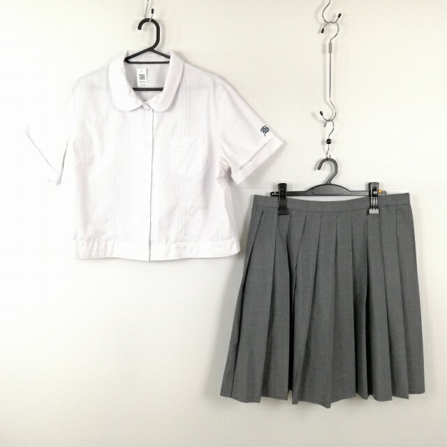 ブラウス スカート 上下2点セット 大きいサイズ 特大 富士ヨット 夏物 女子 学生服 鹿児島東高校 白 制服 中古 ランクC EY6793