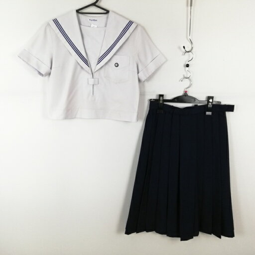 セーラー服 スカート 上下2点セット 夏物 青3本線 女子 学生服 中学 高校 白 制服 中古 ランクC EY6819 セーラー服 スカート 上下2点セット 夏物 青3本線 女子 学生服 中学 高校 白 制服 中古 ランクC EY6819