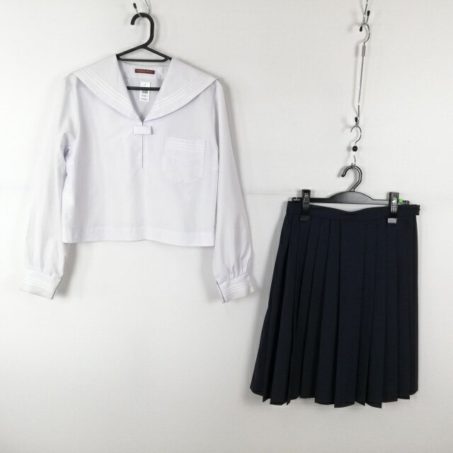 セーラー服 スカート 上下2点セット 大きいサイズ 中間服 白3本線 女子 学生服 中学 高校 白 ヒロミチナカノ 制服 中古 ランクC EY6821