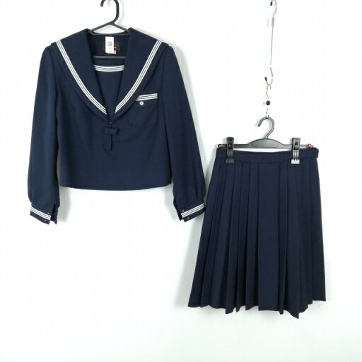 セーラー服 スカート 上下2点セット カンコー 冬物 白3本線 女子 学生服 中学 高校 紺 制服 中古 ランクC EY6828 セーラー服 スカート 上下2点セット カンコー 冬物 白3本線 女子 学生服 中学 高校 紺 制服 中古 ランクC EY6828