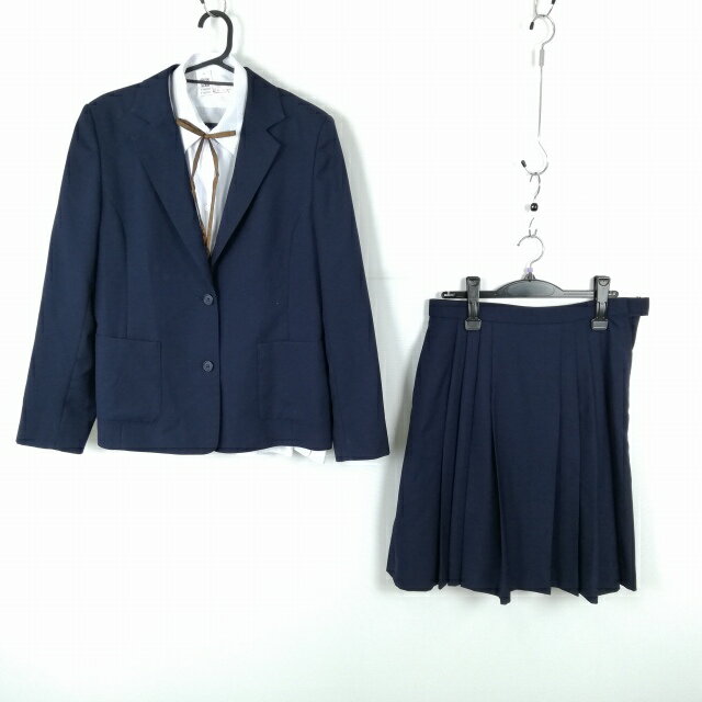 ブレザー スカート 紐タイ 上下4点セット 170A 大きいサイズ トンボ 冬物 女子 学生服 中学 高校 紺 制服 中古 ランクC EY6850