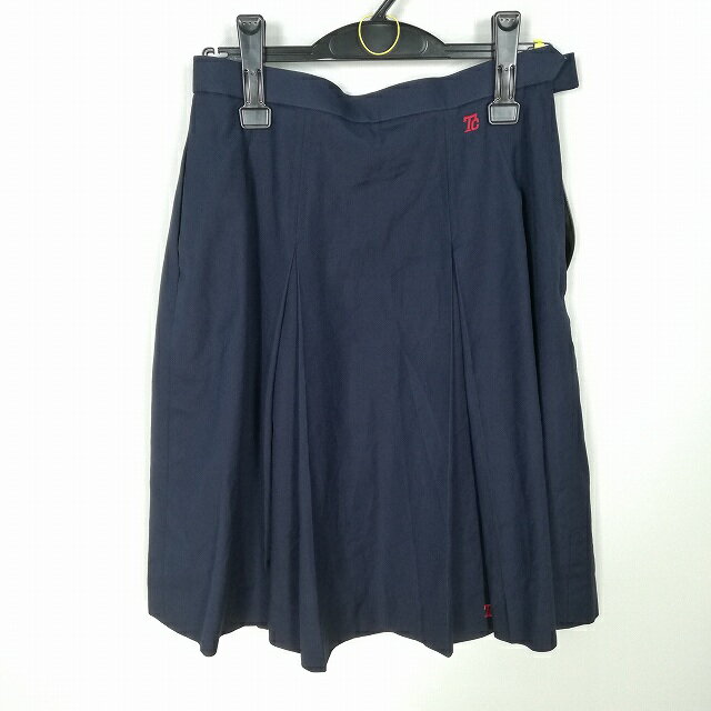 スクールスカート 夏物 w69-丈57 紺 中学 高校 プリーツ 学生服 制服 女子 中古 HK1493