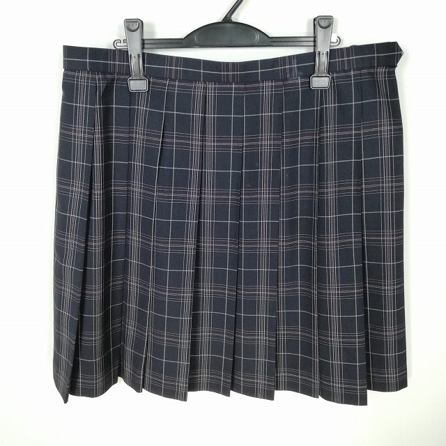 スクールスカート 大きいサイズ 夏物 w85-丈56 チェック 中学 高校 プリーツ 学生服 制服 女子 中古 HK7942