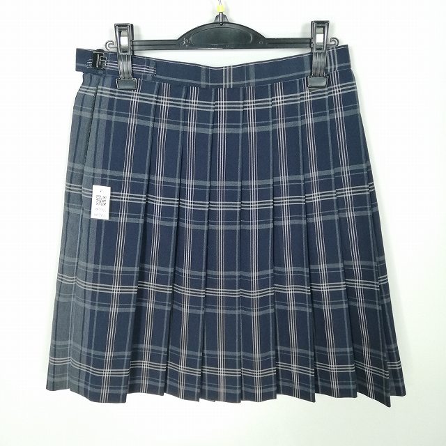 スクールスカート 夏物 w69-丈54 チェック 京都長岡第二中学 プリーツ 学生服 制服 女子 中古 HK7955
