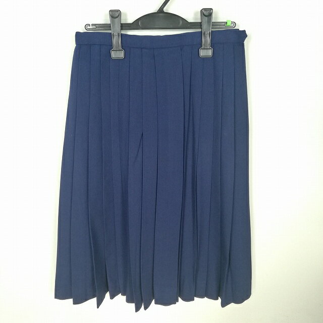スクールスカート 冬物 w66-丈67 紺 中学 高校 プリーツ 学生服 制服 女子 中古 HK7973