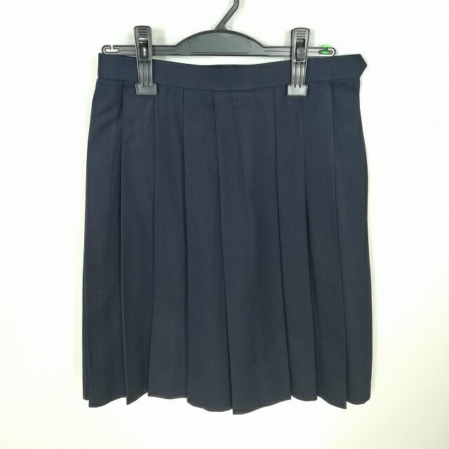 スクールスカート 冬物 w66-丈56 紺 中学 高校 プリーツ 学生服 制服 女子 中古 HK7984