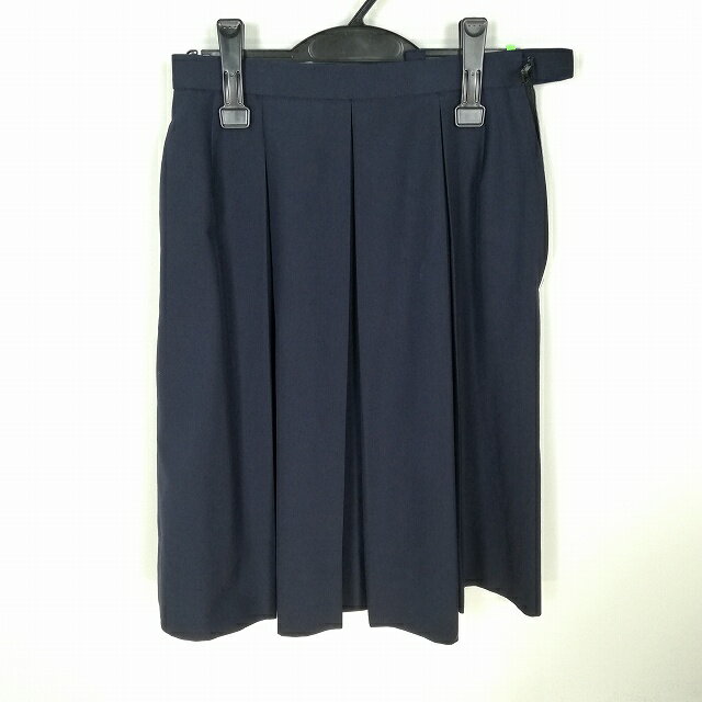 スクールスカート 夏物 w66-丈61 紺 中学 高校 プリーツ 学生服 制服 女子 中古 HK8023