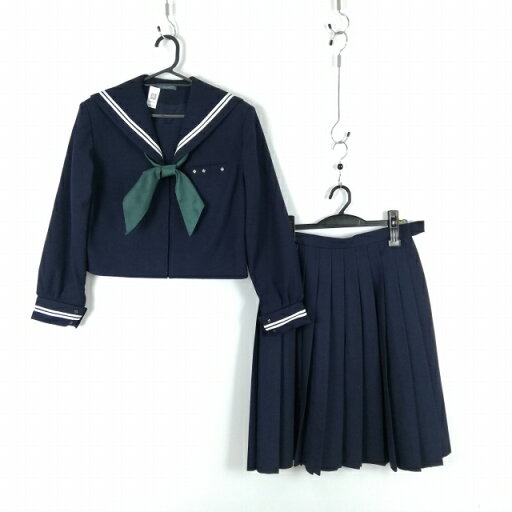 セーラー服 スカート スカーフ 上下3点セット 冬物 白2本線 女子 学生服 中学 高校 紺 制服 中古 ランクC NA3344 セーラー服 スカート スカーフ 上下3点セット 冬物 白2本線 女子 学生服 中学 高校 紺 制服 中古 ランクC NA3344