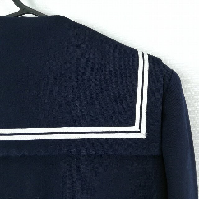 セーラー服 スカート スカーフ 上下3点セット 冬物 白2本線 女子 学生服 中学 高校 紺 制服 中古 ランクC NA3344