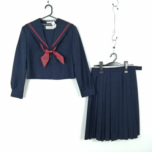 セーラー服 スカート スカーフ 上下3点セット 160A トンボ 冬物 赤2本線 女子 学生服 中学 高校 紺 制服 中古 ランクC NA4941 セーラー服 スカート スカーフ 上下3点セット 160A トンボ 冬物 赤2本線 女子 学生服 中学 高校 紺 制服 中古 ランクC NA4941